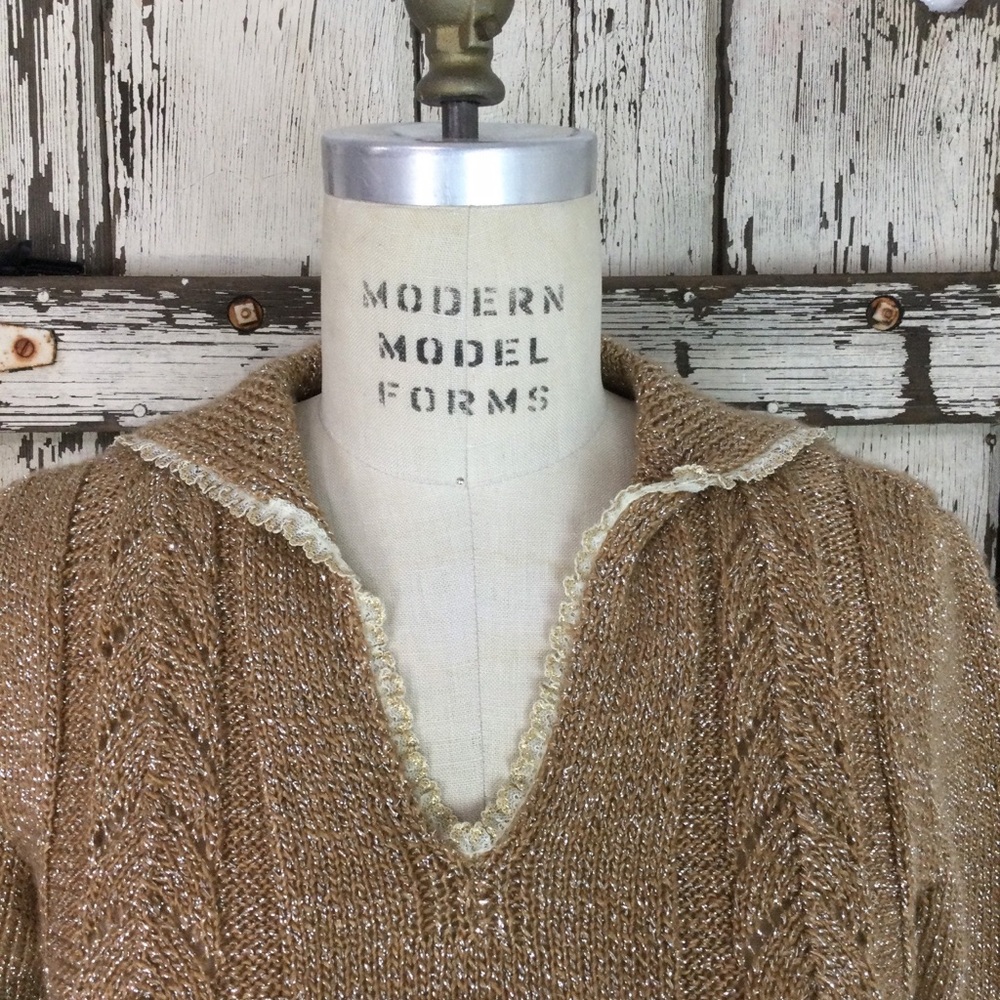 Vintage 1960s Lurex and Wool Brown and Silver Women
Knit Size Medium Large - Picture 2 of 7
